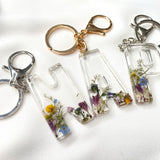 Large personalised initial flower garden key ring