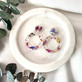 Small circle resin dangle, flower confetti