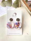 Small round flower confetti resin dangle with silver stud