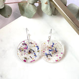 Large round resin dangle with silver hoops