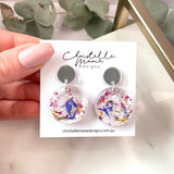 Small round flower confetti resin dangle with silver stud
