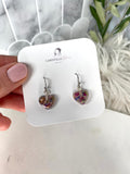 Small heart flower confetti resin earrings silver hooks