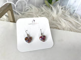 Small heart flower confetti resin earrings silver hooks
