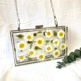Rectangle white daisy clutch