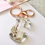 Large personalised initial flower garden key ring