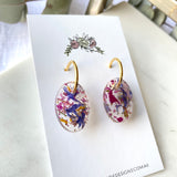 Oval gold hoop top flower confetti dangles