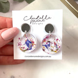 Small round flower confetti resin dangle with silver stud