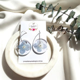 Blue hydrangea Medium round resin dangle with silver hoops