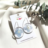 Blue hydrangea Medium round resin dangle with silver hoops