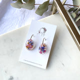 Oval silver hoop top flower confetti dangles