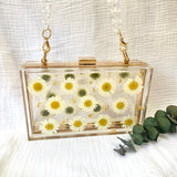 Rectangle white daisy clutch with gold leaf