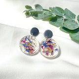 Small round flower confetti resin dangle with silver stud
