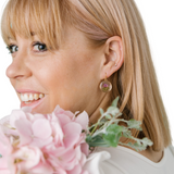 Round gold charm hook earrings with pink boronia flowers