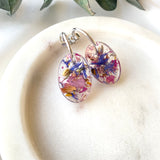 Oval silver hoop top flower confetti dangles