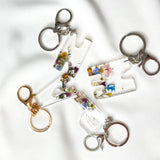 Large personalised initial flower garden key ring