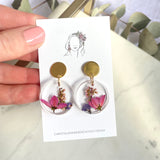 Small round flower garden resin dangle with gold stud