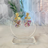 Half circle flower confetti resin earrings gold flower top