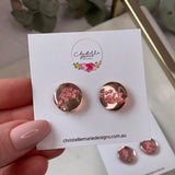 Rose gold mirror acrylic round studs with Queen Anne’s lace flowers
