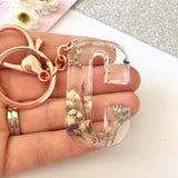 Large personalised initial flower garden key ring