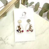 Small tear drop resin dangle, flower garden, silver top