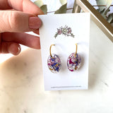 Oval gold hoop top flower confetti dangles