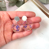 Small round flower confetti resin dangle with silver stud