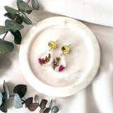 Small tear drop resin dangle, flower garden, gold top