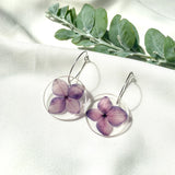 Purple hydrangea Medium round resin dangle with silver hoops