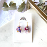 Oval gold hoop top flower confetti dangles