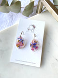 Oval silver hoop top flower confetti dangles