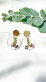 Small round flower garden resin dangle with gold stud