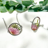 Silver bracelet with pink chrysanthemum flower