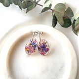 Oval silver hoop top flower confetti dangles