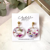 Gold stud top small round flower confetti resin dangle