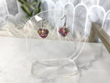 Small heart flower confetti resin earrings silver hooks