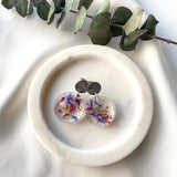 Small round flower confetti resin dangle with silver stud