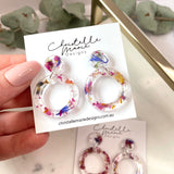 Small circle resin dangle, flower confetti
