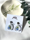 Silver stud top petite tear drop forget me not flower resin dangle