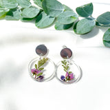 Small round flower garden resin dangle with silver stud