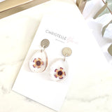 Small tear drop resin dangle with wax flower