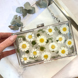 Rectangle white daisy clutch