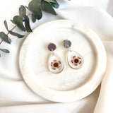 Small tear drop resin dangle with wax flower