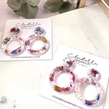 Small circle resin dangle, flower confetti