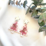 Pink hydrangea Christmas tree dangles with gold mirror acrylic star top
