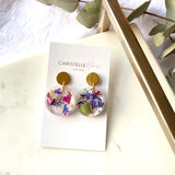 Small round flower confetti resin dangle with gold stud