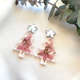 Pink hydrangea Christmas tree dangles with gold mirror acrylic star top