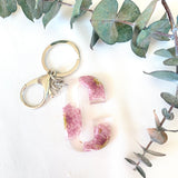 Pink Chrysanthemum initial flower confetti key ring