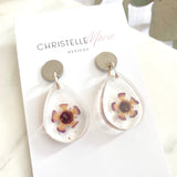 Small tear drop resin dangle with wax flower