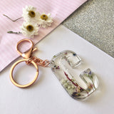 Large personalised initial flower garden key ring