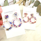 Small circle resin dangle, flower confetti